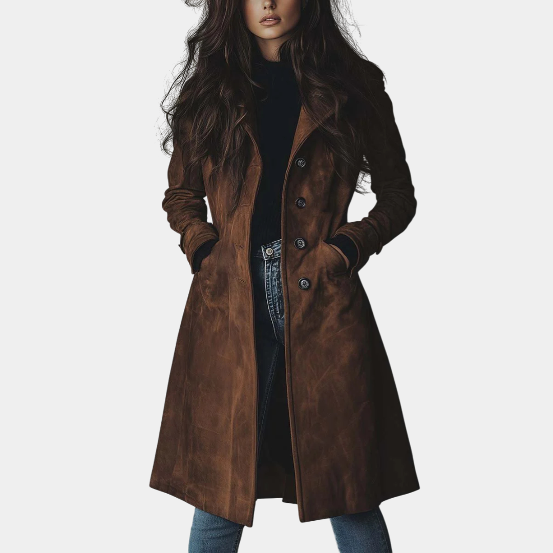 Sienna | Elegancki Trench ze Skóry Zamszowej