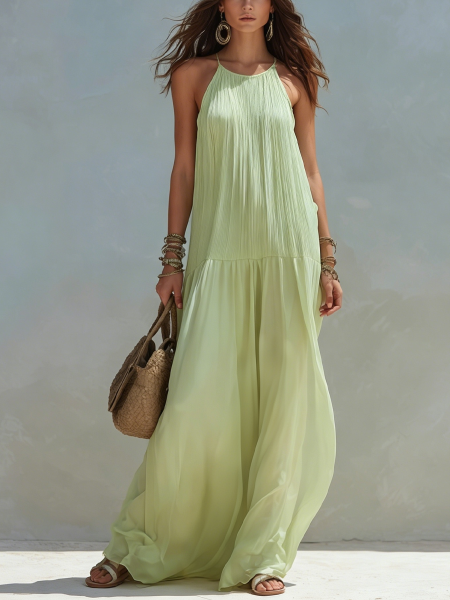 LIVIA | Maxi Sukienka Boho Zielona Pistacja