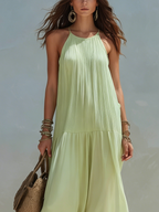 LIVIA | Maxi Sukienka Boho Zielona Pistacja