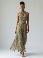 Mirelle | Plisowana sukienka midi z dekoltem halter