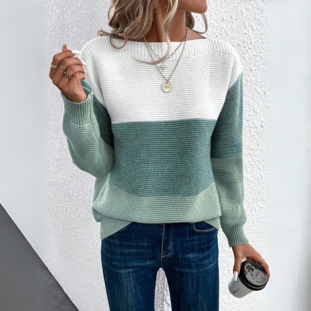 Clara | Elegancki trójkolorowy sweter patchworkowy