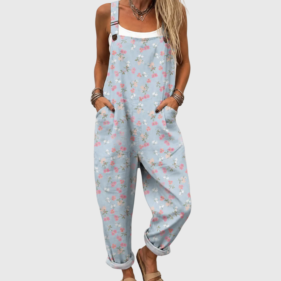 Jumpsuit Jasnoniebieski z Kwiatowym Wzorem