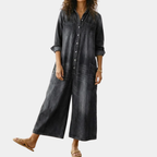Diana | Vintage Washed Soft Cotton Denim Jumpsu z zapięciem na guziki