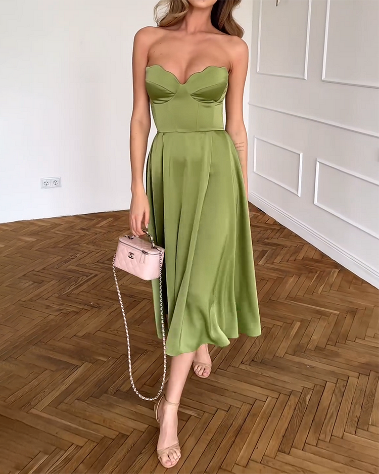 Liora | Elegancka Sukienka Midi Bez Ramiączek