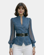 Alizée | Top denim z lekkimi rękawami z szyfonu