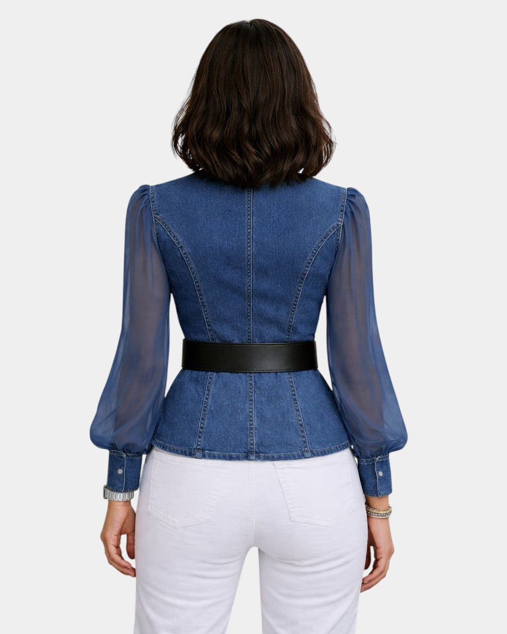 Alizée | Top denim z lekkimi rękawami z szyfonu