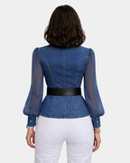Alizée | Top denim z lekkimi rękawami z szyfonu