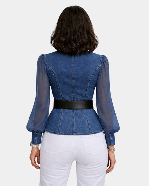 Alizée | Top denim z lekkimi rękawami z szyfonu