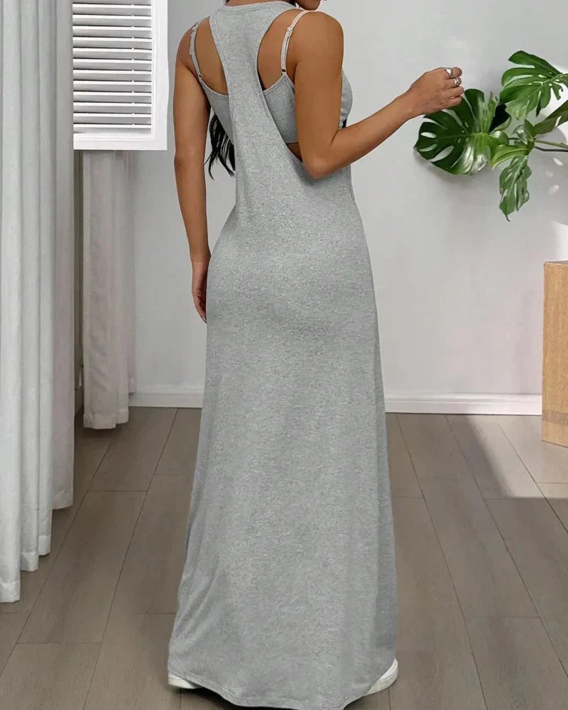 Selena™ | Dwuczęściowy Zestaw z Topem i Sukienką Maxi z Wycięciem