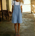 Clara | Vintage Washed Soft Cotton Feel Denim Short Overall Jasnoniebieski