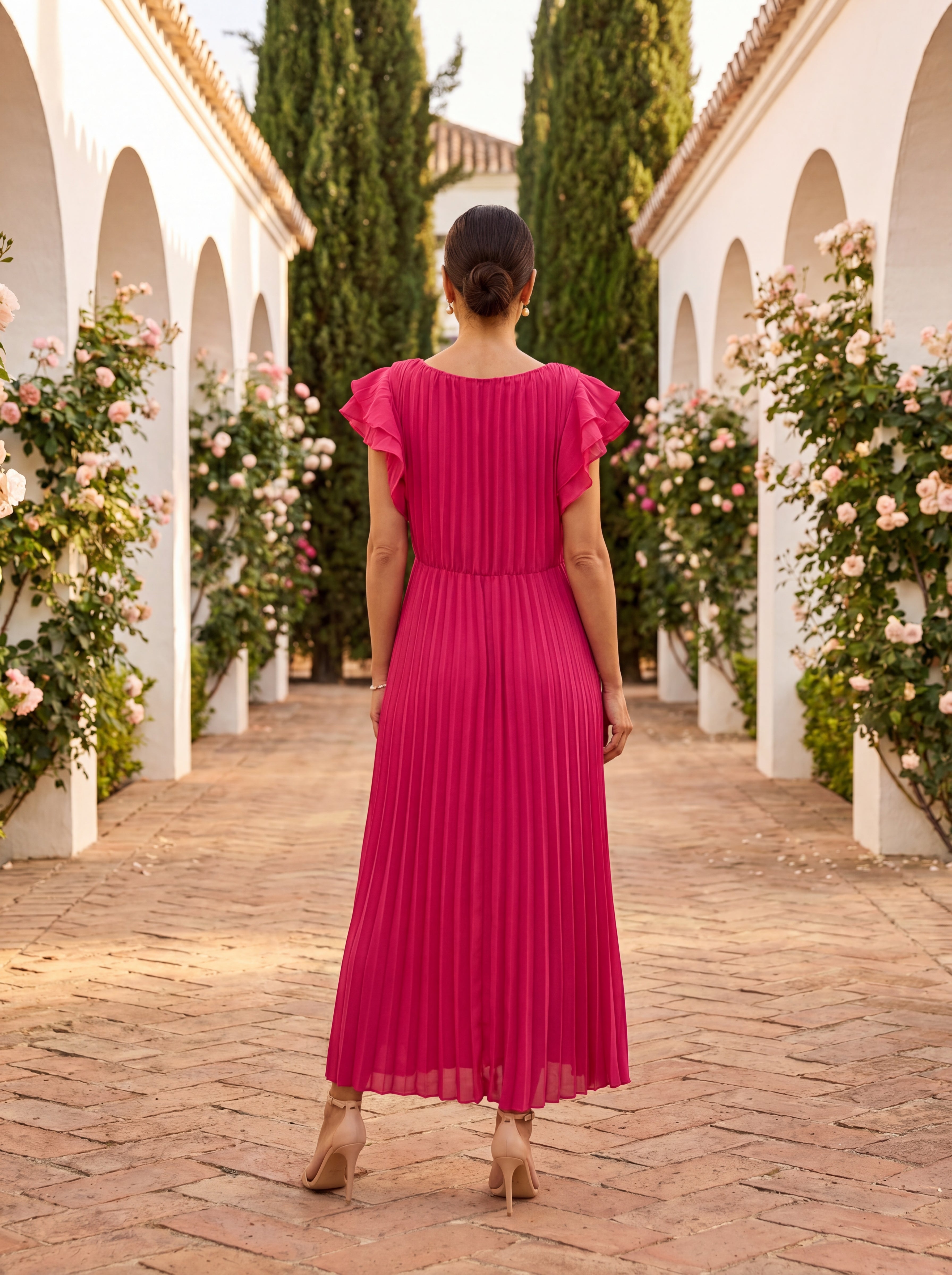 Seraphina | Elegancka Maxi Sukienka Plisowana z Zawiązanym Wcięciem w Talii