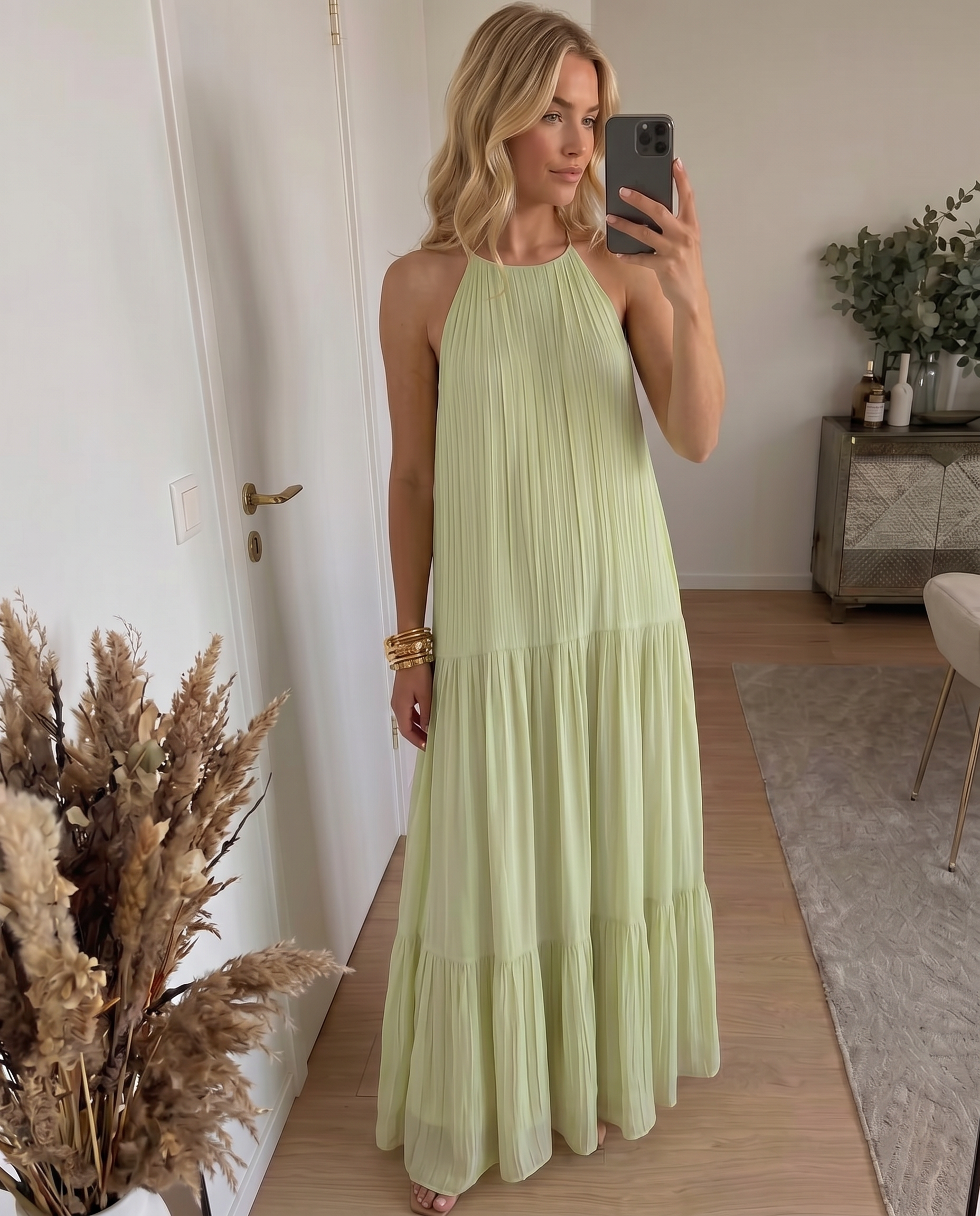 LIVIA | Maxi Sukienka Boho Zielona Pistacja