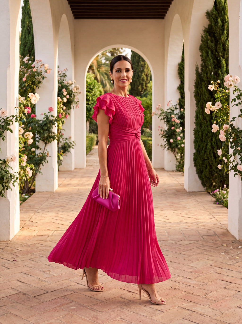 Seraphina | Elegancka Maxi Sukienka Plisowana z Zawiązanym Wcięciem w Talii