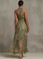 Livia | Elegancka Maxi Sukienka Halter w Kwiaty