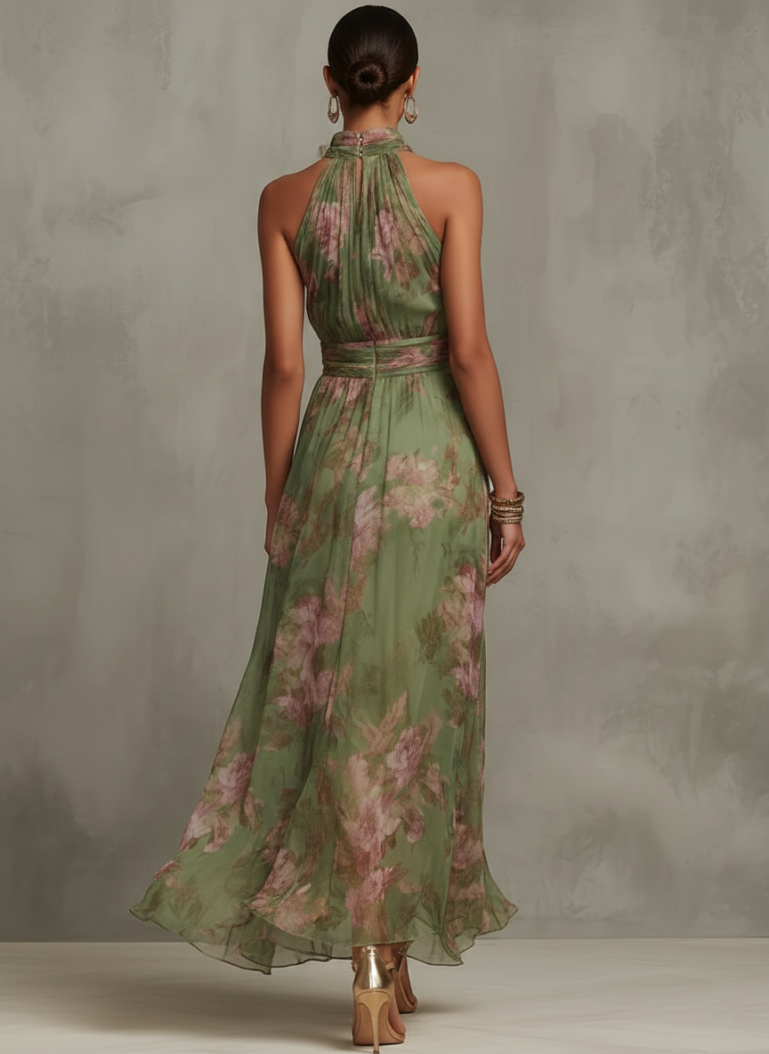 Livia | Elegancka Maxi Sukienka Halter w Kwiaty