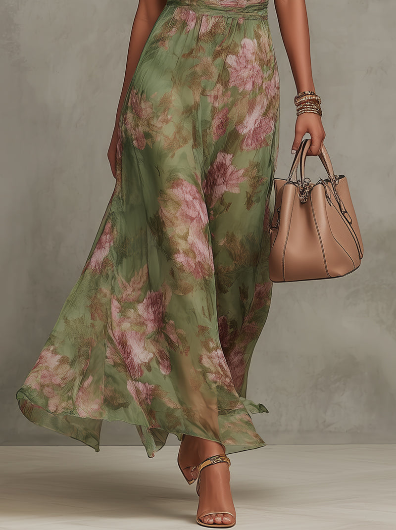 Livia | Elegancka Maxi Sukienka Halter w Kwiaty