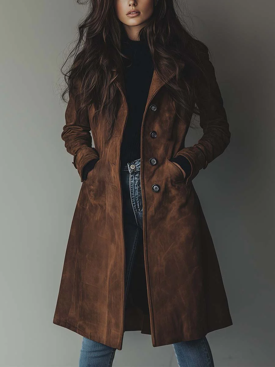 Sienna | Elegancki Trench ze Skóry Zamszowej