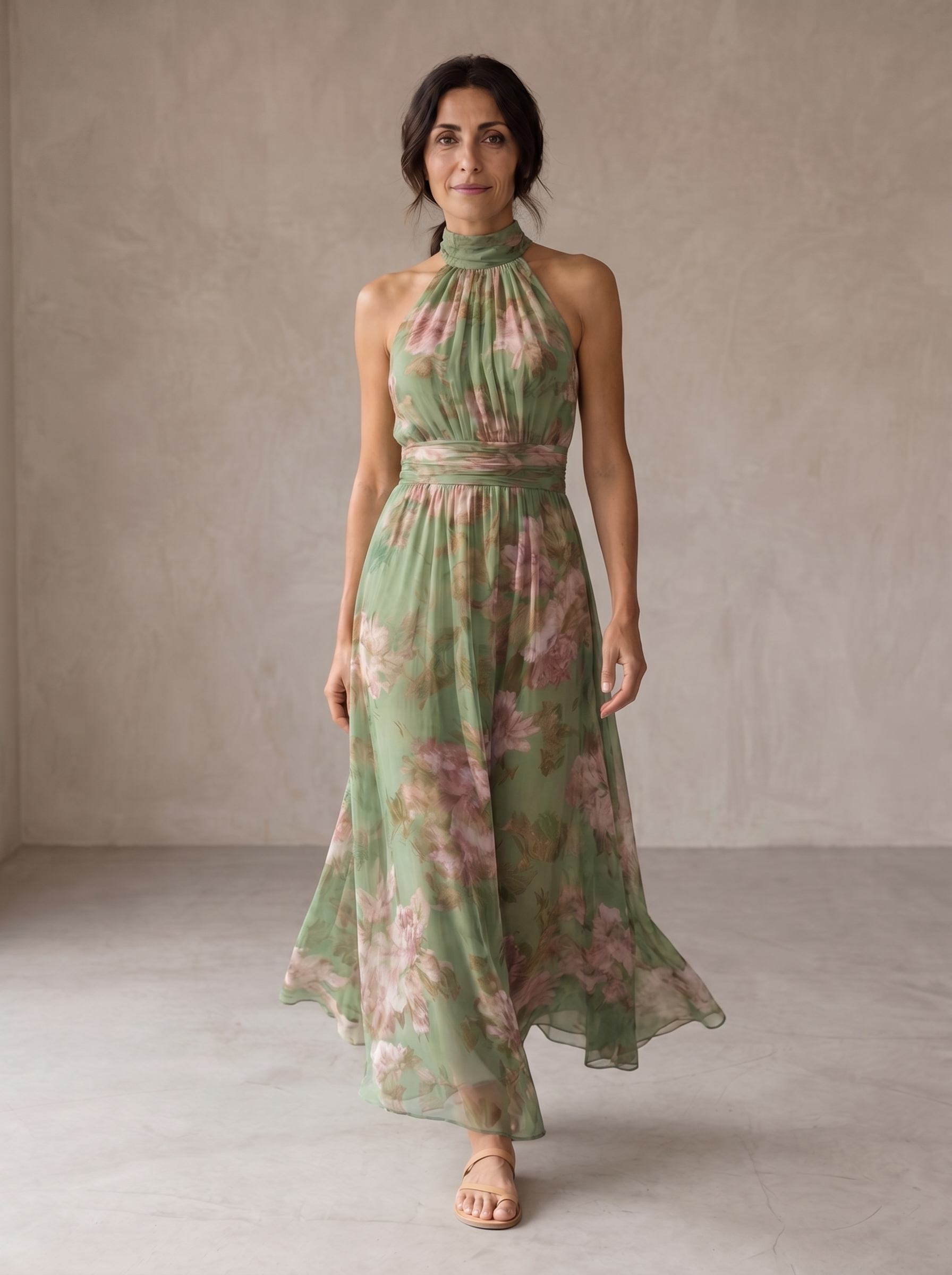 Livia | Elegancka Maxi Sukienka Halter w Kwiaty