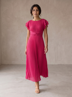 Seraphina | Elegancka Maxi Sukienka Plisowana z Zawiązanym Wcięciem w Talii