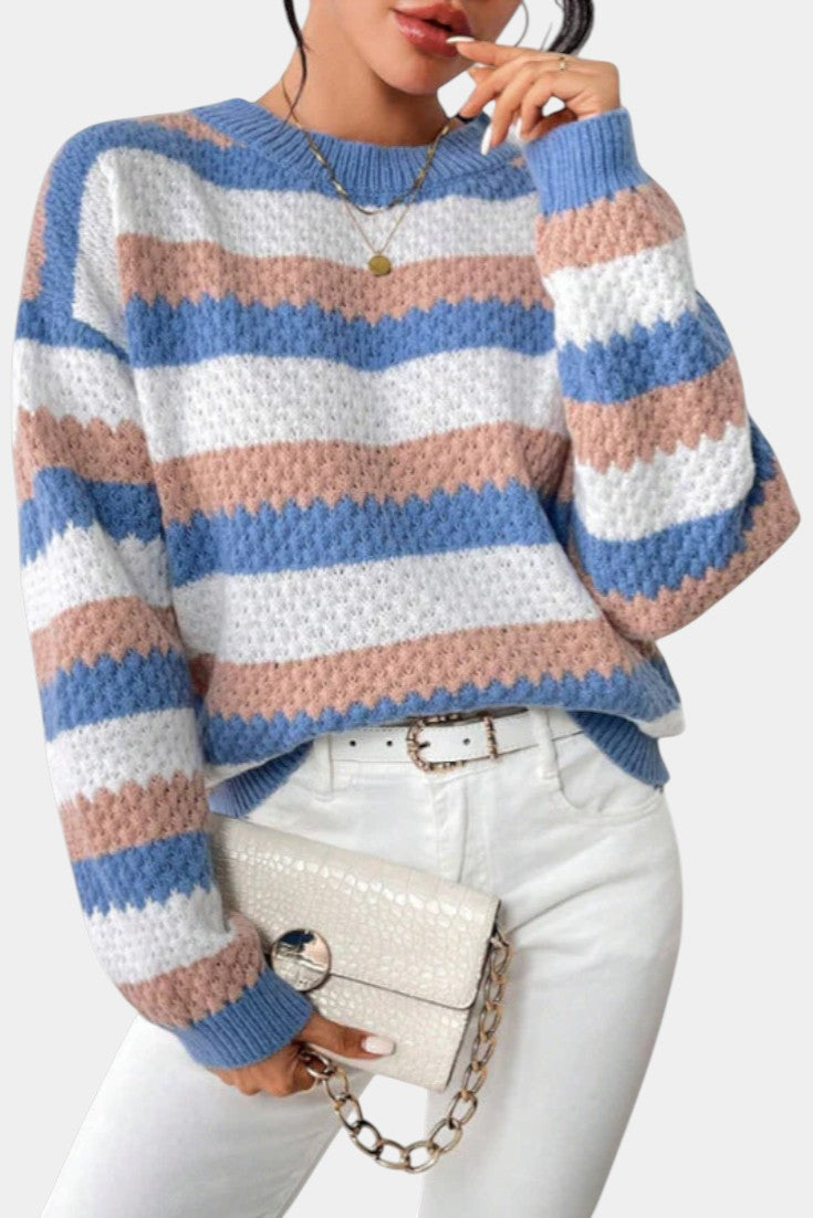 Camille | Sweter Oversized z Okrągłym Dekoltem i Paskami