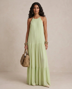 LIVIA | Maxi Sukienka Boho Zielona Pistacja