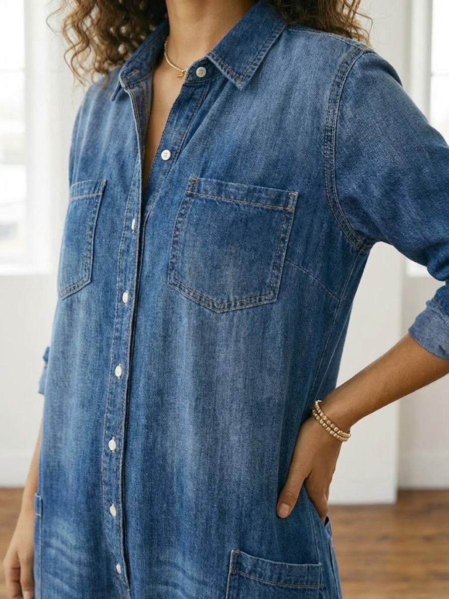 Diana | Vintage Washed Soft Cotton Denim Jumpsu z zapięciem na guziki