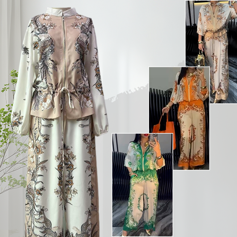 Zafira™ | Stylowy komplet z nadrukiem i szerokimi spodniami
