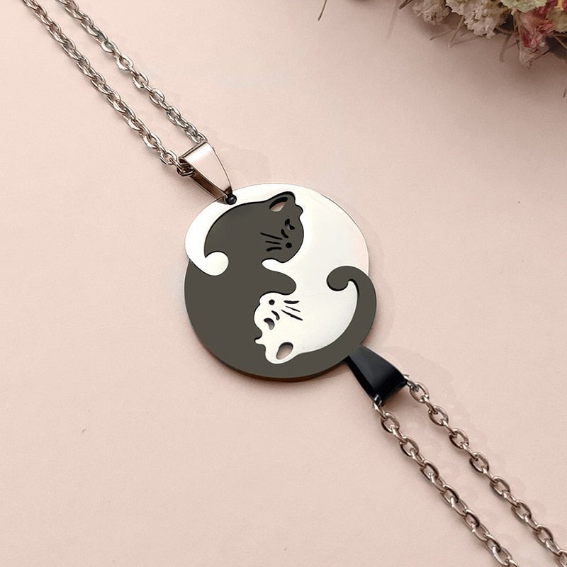 Naszyjnik Yin Yang Kot ze Stali Nierdzewnej